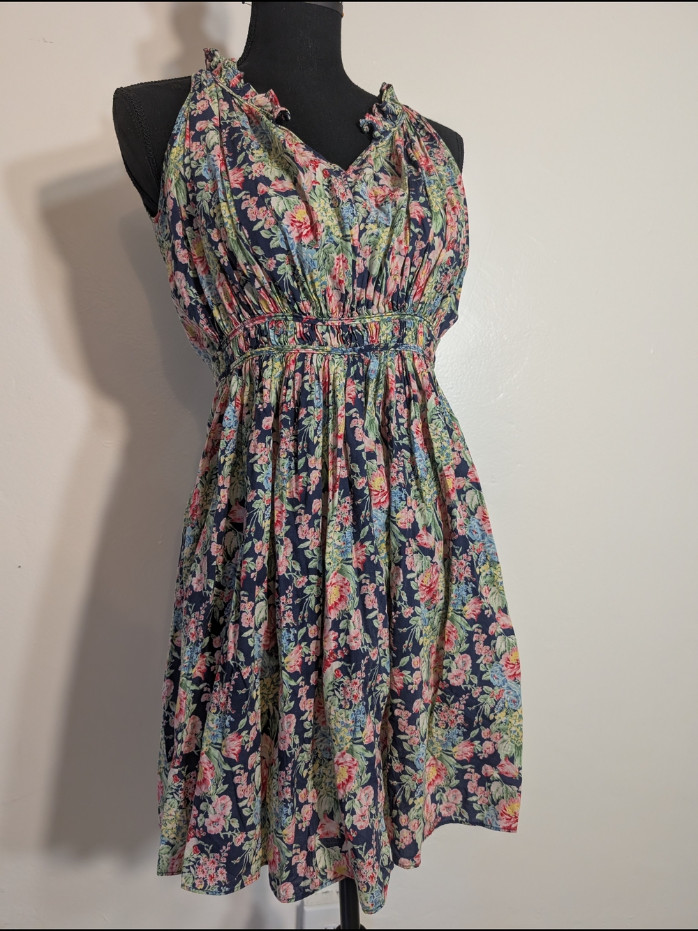 Bundle 3/$20 Floral Navy Sleeveless Gathered Waist Dress